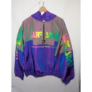 Vtg Surf Style Color Block Half Zip Windbreaker Purple Iridescent 80s One Size
